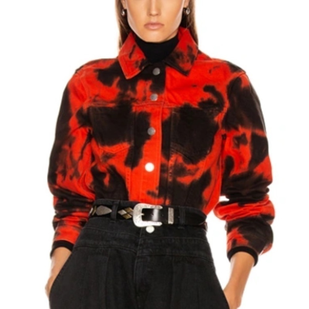 Proenza Schouler- NWT Red and Black Tie Dye Denim Jean Jacket